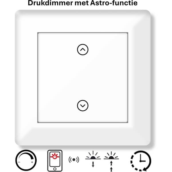 Freelux Led Dimmer | Astro-schakelklok met app | 230VAC - 250Watt | Pijlopdruk | Inbouw | Stopcontact | Signaal wit glans Freelux Led Dimmer | Astro-schakelklok met app | 230VAC - 250Watt | Pijlopdruk | Inbouw | Stopcontact | Signaal wit glans