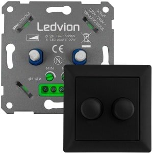Ledvion - LED Duo Dimmer 3-100W - Incl. Zwarte Afdekplaat - Universeel