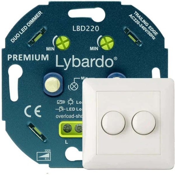 Lybardo - Duo Dimmer LED - Met Afdekplaat - 2 x 3-75W - Elektronische Zekering - Universeel - Inbouw Lybardo - Duo Dimmer LED - Met Afdekplaat - 2 x 3-75W - Elektronische Zekering - Universeel - Inbouw