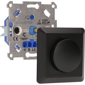 Proventa Premium Inbouw Dimmer voor LED, Halogeen en Gloeilampen - Auto Fase Aansnijding Faseafsnijding, 3-250W - Universeel, Overbelasting & Oververhitting Beveiligd - Inclusief Zwart Afdekraam - Geschikt voor 2-Draads Systemen - Dimmers