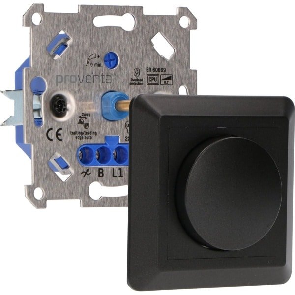 Proventa Premium Inbouw Dimmer voor LED, Halogeen en Gloeilampen - Auto Fase Aansnijding Faseafsnijding, 3-250W - Universeel, Overbelasting & Oververhitting Beveiligd - Inclusief Zwart Afdekraam - Geschikt voor 2-Draads Systemen - Dimmers Proventa Premium Inbouw Dimmer voor LED, Halogeen en Gloeilampen - Auto Fase Aansnijding Faseafsnijding, 3-250W - Universeel, Overbelasting & Oververhitting Beveiligd - Inclusief Zwart Afdekraam - Geschikt voor 2-Draads Systemen - Dimmers