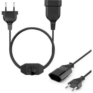 SnelShoppen - 2 m Euro stroomkabel met draaidimmer, LED dimmer met schakelaar, stille dimmer voor lampen, verlengkabel met Europese stekker, perfect v
