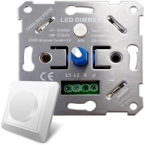 SnelShoppen - LED Dimmer 230V, Dimbare Wisselaar met Draai Knop voor Halogeen en LED Lampen, Stevige Witte Afdekkap, 5-200W, Universeel voor Thuisgebr