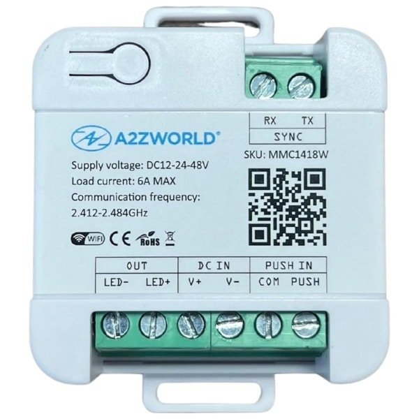 SnelShoppen - LED Dimmer WiFi 2.4G met Knop, 12V 24V 48V, 6A, Compatibel met Smart Life & Tuya, App & Stemcontrole, Compact & IP20, Voor LED Strips & SnelShoppen - LED Dimmer WiFi 2.4G met Knop, 12V 24V 48V, 6A, Compatibel met Smart Life & Tuya, App & Stemcontrole, Compact & IP20, Voor LED Strips &