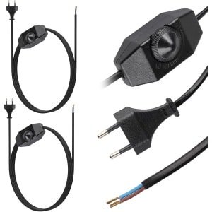 SnelShoppen - Pack van 2 3 m Verlengsnoer met LED Dimmer Type C Euro Plug, Dimbare Schakelaar, 100W Max voor LED Verlichting, Zwart, Ideaal voor Thuis