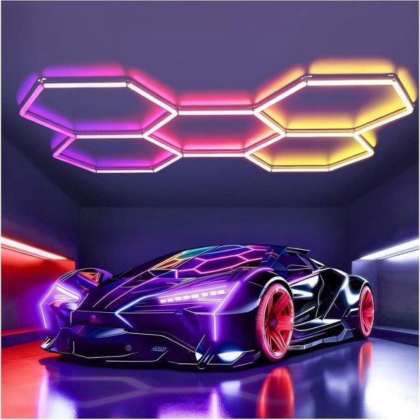SnelShoppen - RGB LED Hexagon Verlichting 5-Hex 216W Garage Lampen Plafondverlichting | Superhelder Dimmer Koppelbaar Hexagon Met Afstandsbediening/Ap SnelShoppen - RGB LED Hexagon Verlichting 5-Hex 216W Garage Lampen Plafondverlichting | Superhelder Dimmer Koppelbaar Hexagon Met Afstandsbediening/Ap