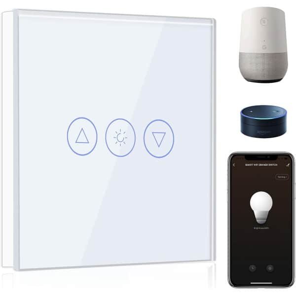 SnelShoppen - Smart Dimmer Switch WiFi 1 Weg, Dimbare Lichtschakelaar voor LED en Fluorescentie, Compatibel met Alexa en Google Home, Wit met Smart Li SnelShoppen - Smart Dimmer Switch WiFi 1 Weg, Dimbare Lichtschakelaar voor LED en Fluorescentie, Compatibel met Alexa en Google Home, Wit met Smart Li