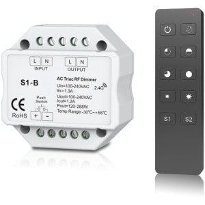 Thijox - 100-240VAC Triac RF Push Dimmer en Switch - Dimbare LED Controller voor Downlights - High Power Amplifier voor Thuis, Keuken, en Tuin - 100-2