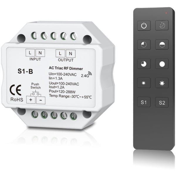 Thijox - 100-240VAC Triac RF Push Dimmer en Switch - Dimbare LED Controller voor Downlights - High Power Amplifier voor Thuis, Keuken, en Tuin - 100-2 Thijox - 100-240VAC Triac RF Push Dimmer en Switch - Dimbare LED Controller voor Downlights - High Power Amplifier voor Thuis, Keuken, en Tuin - 100-2