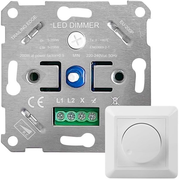 Thijox - LED Dimmer Schakelaar 220-240V, Universele Inbouwdimmer voor Dimbare LED- en Gloeilampen, Wit Lichtschakelaar, 5-200W, Ideaal voor Thuisgebru Thijox - LED Dimmer Schakelaar 220-240V, Universele Inbouwdimmer voor Dimbare LED- en Gloeilampen, Wit Lichtschakelaar, 5-200W, Ideaal voor Thuisgebru