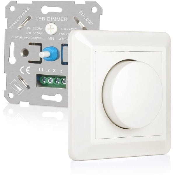 Thijox - LED Dimmer Schakelaar 220-240V voor Dimbare LED Lampen, Gloeilampen, Halogeenlampen met Geheugenfunctie, Crèmekleurig, 5-200W, Perfect voor W Thijox - LED Dimmer Schakelaar 220-240V voor Dimbare LED Lampen, Gloeilampen, Halogeenlampen met Geheugenfunctie, Crèmekleurig, 5-200W, Perfect voor W