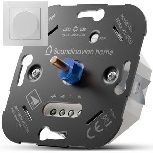 Thijox - LED Dimmer Schakelaar 3-300W VA - Universele Inbouw Draaidimmer voor Dimbare LED- en Halogeenlampen - Faseafsnijding - Afdekplaat Wit - Stand