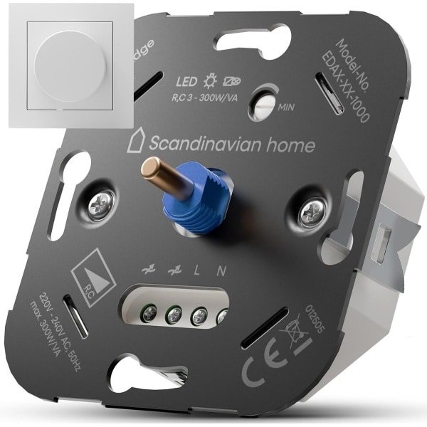 Thijox - LED Dimmer Schakelaar 3-300W VA - Universele Inbouw Draaidimmer voor Dimbare LED- en Halogeenlampen - Faseafsnijding - Afdekplaat Wit - Stand Thijox - LED Dimmer Schakelaar 3-300W VA - Universele Inbouw Draaidimmer voor Dimbare LED- en Halogeenlampen - Faseafsnijding - Afdekplaat Wit - Stand