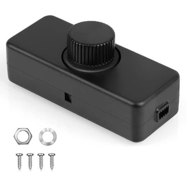 Thijox - Led-dimschakelaar 1 gang, 220V-240V, Faseafsnijdingen, Draaibare Aan/Uit Inline Dimmer voor Dimbare LED, Halogeenlampen, Gloeilampen, Zwart,