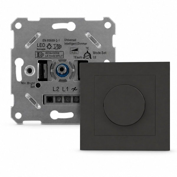 Universele LED Dimmer 3-150W | Met zwarte draaiknop / Afdekmateriaal in het zwart Universele LED Dimmer 3-150W | Met zwarte draaiknop / Afdekmateriaal in het zwart