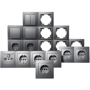 Wandcontactdoos Set - Schakelmateriaal - Woonkamer Inbouw - Mat Antraciet Design - 20 Delig