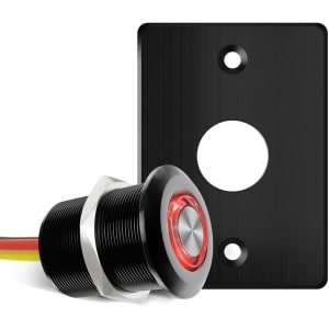 SnelShoppen - Push Button Dimmer Switch 12V/24V voor Camper, Boot, Truck, Auto Verlichting - Aluminium Zwart met Rode Ring LED - 6A