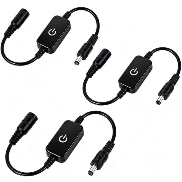 SnelShoppen - Set van 3 LED Touch inline dimmers, LED strip dimmer schakelaar 12V 24V 1.5A helderheidscontroller met aan/uit functie voor sfeervolle v SnelShoppen - Set van 3 LED Touch inline dimmers, LED strip dimmer schakelaar 12V 24V 1.5A helderheidscontroller met aan/uit functie voor sfeervolle v