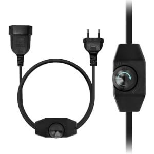 Thijox - LED-dimmer met schakelaar, 2 meter kabeldimmer voor dimbare LED-lampen 230V EU, geruisloze draaidimmer, stekker + stopcontact, zwart, ideaal
